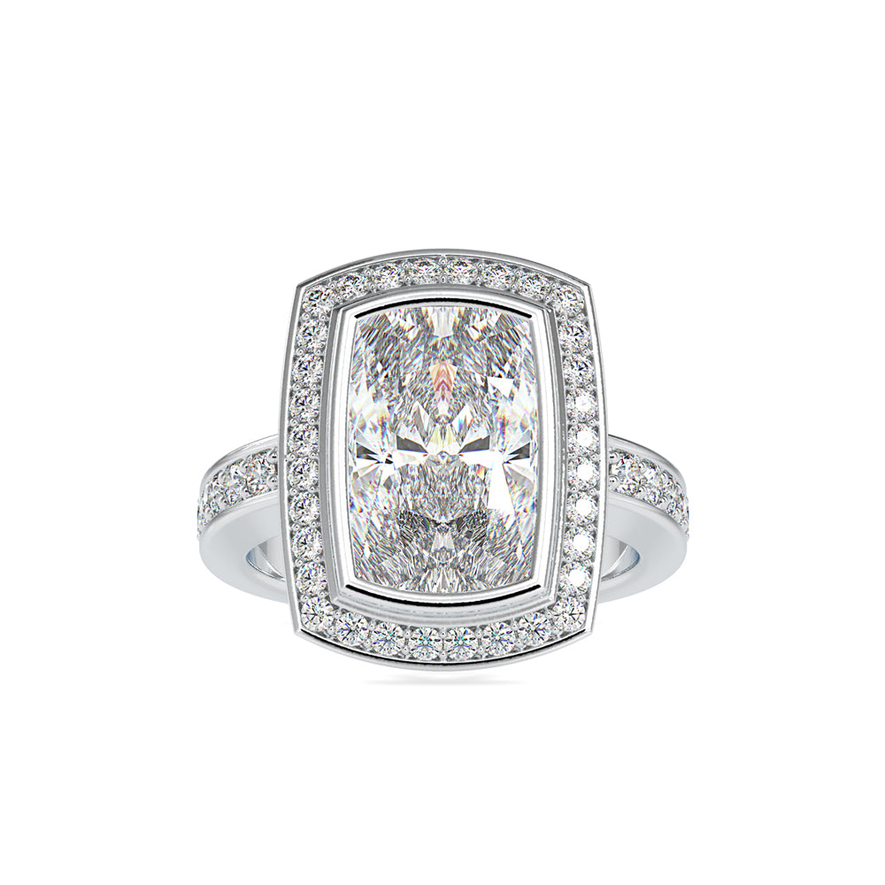 4.45Ct Princess Cut Bezel Halo Lab-Grown Diamond Gold Ring