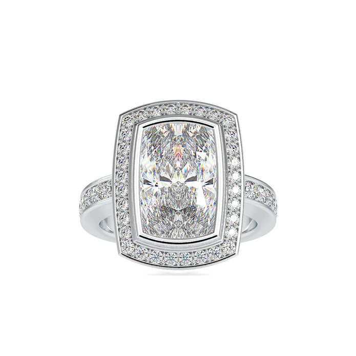 4.45Ct Princess Cut Bezel Halo Lab-Grown Diamond Gold Ring