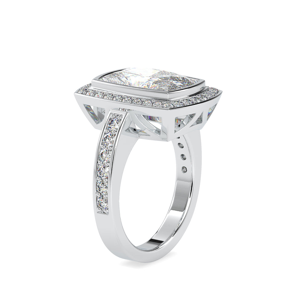 4.45Ct Princess Cut Bezel Halo Lab-Grown Diamond Gold Ring