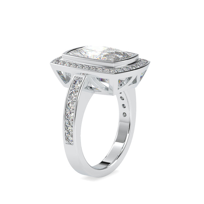 4.45Ct Princess Cut Bezel Halo Lab-Grown Diamond Gold Ring