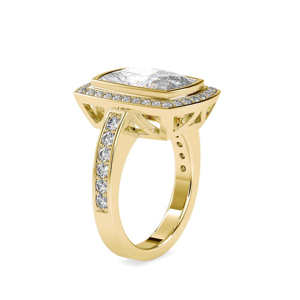 4.45Ct Princess Cut Bezel Halo Lab-Grown Diamond Gold Ring