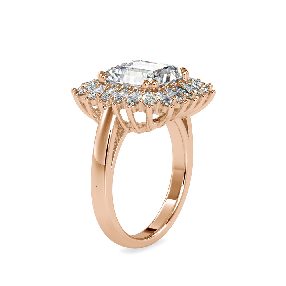 4.82Ct Emerald Cut Halo Lab-Grown Diamond Gold Ring