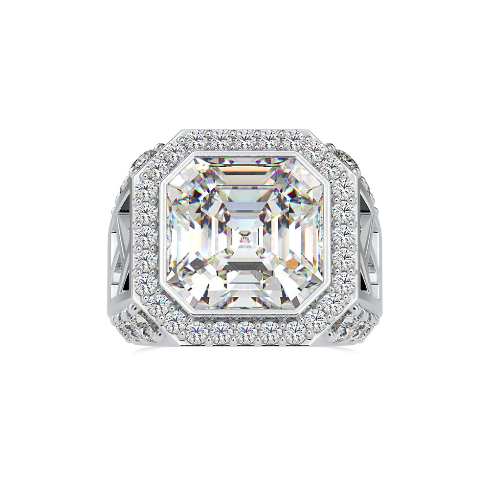 14.03Ct Emerald Cut Bezel Halo Lab-Grown Diamond Gold Ring