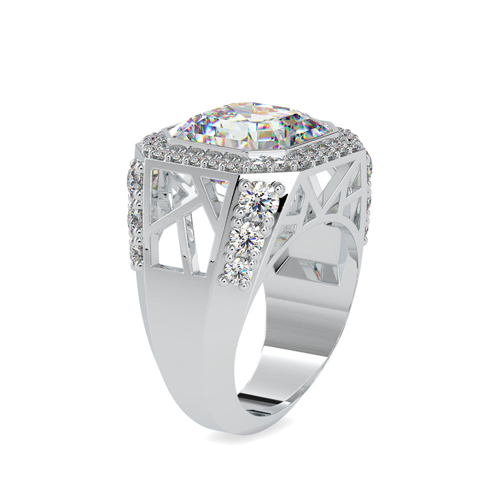 14.03Ct Emerald Cut Bezel Halo Lab-Grown Diamond Gold Ring