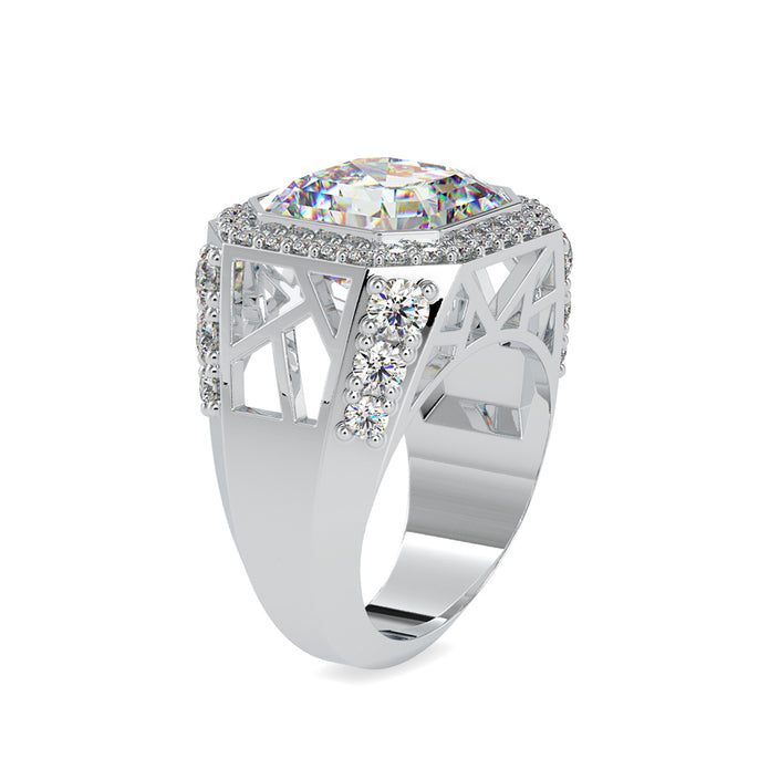 14.03Ct Emerald Cut Bezel Halo Lab-Grown Diamond Gold Ring
