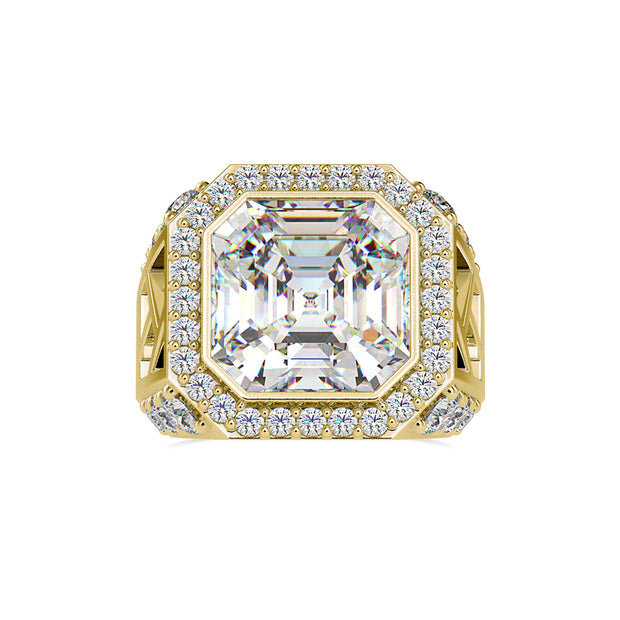 14.03Ct Emerald Cut Bezel Halo Lab-Grown Diamond Gold Ring
