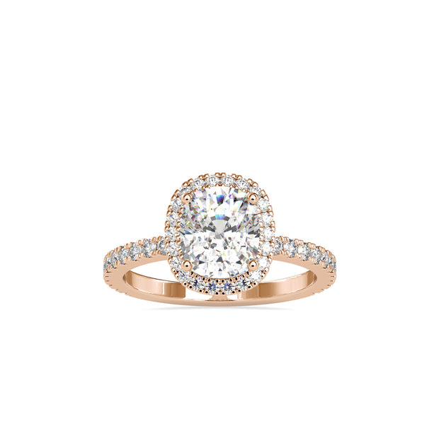3.04Ct Cushion Cut Halo Lab-Grown Diamond Gold Ring