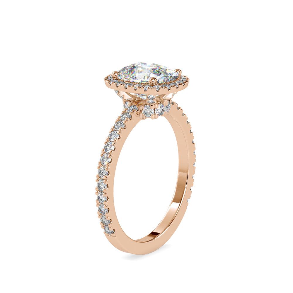 3.04Ct Cushion Cut Halo Lab-Grown Diamond Gold Ring