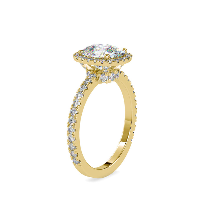 3.04Ct Cushion Cut Halo Lab-Grown Diamond Gold Ring