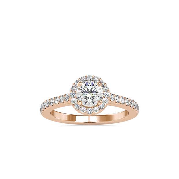 0.95Ct Round Cut Halo Lab Grown Diamond Gold Ring