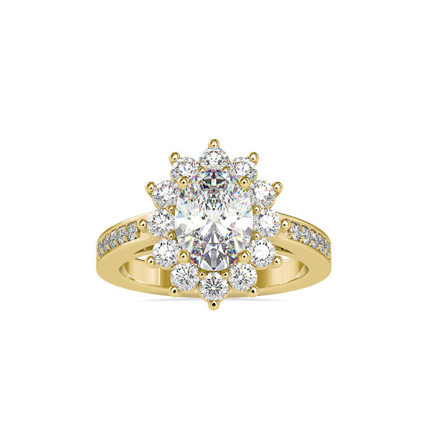 2.41Ct Oval Cut Halo Lab Grown Diamond Gold Ring