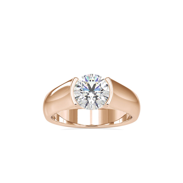 1.19Ct Round Cut Half Bezel Lab Grown Diamond Gold Ring