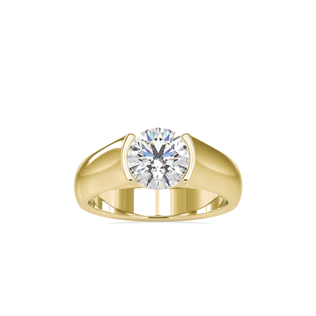 1.19Ct Round Cut Half Bezel Lab Grown Diamond Gold Ring