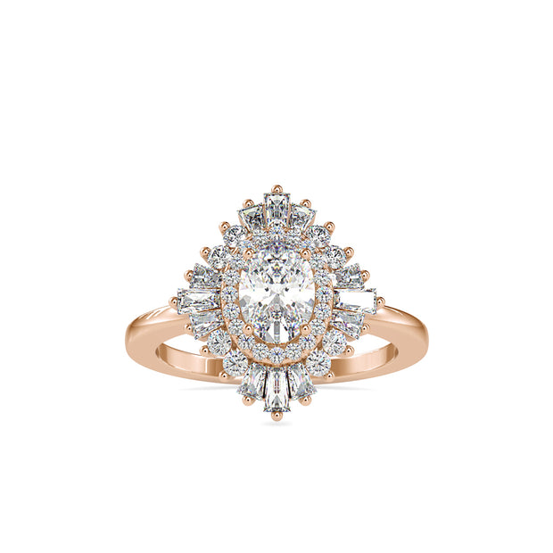 1.56Ct Oval Cut Halo Lab Grown Diamond Gold Ring