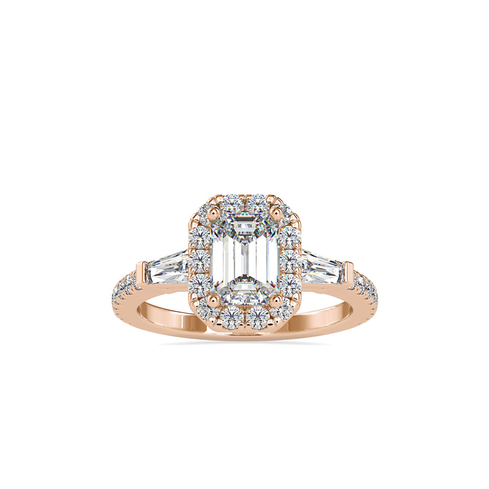 2.16Ct Emerald Cut Halo Lab Grown Diamond Gold Ring