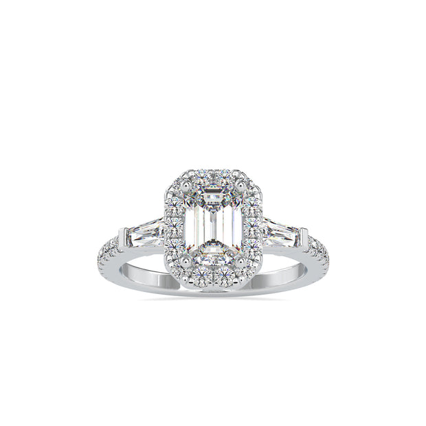 2.16Ct Emerald Cut Halo Lab Grown Diamond Gold Ring