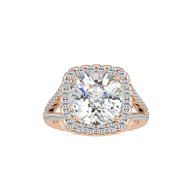7.06Ct Cushion Cut Halo Lab Grown Diamond Gold Ring