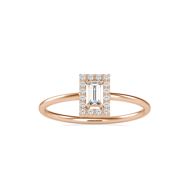 0.17Ct Bauette Cut Halo Lab-Grown Diamond Gold Ring