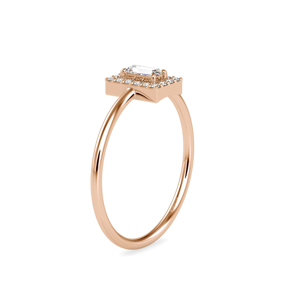 0.17Ct Bauette Cut Halo Lab-Grown Diamond Gold Ring
