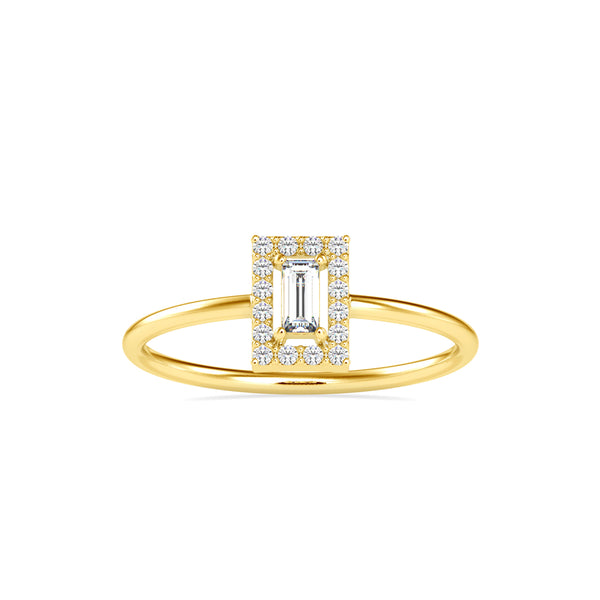 0.17Ct Bauette Cut Halo Lab-Grown Diamond Gold Ring