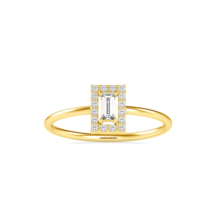 0.17Ct Bauette Cut Halo Lab-Grown Diamond Gold Ring
