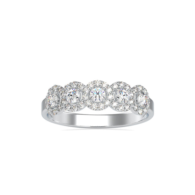 0.45Ct Five Stone Halo Lab-Grown Diamond Gold Ring