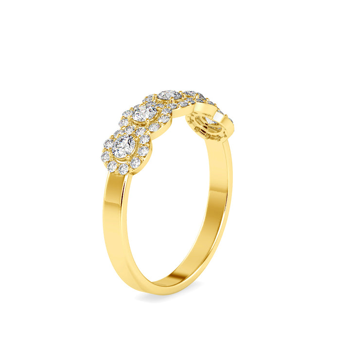 0.45Ct Five Stone Halo Lab-Grown Diamond Gold Ring