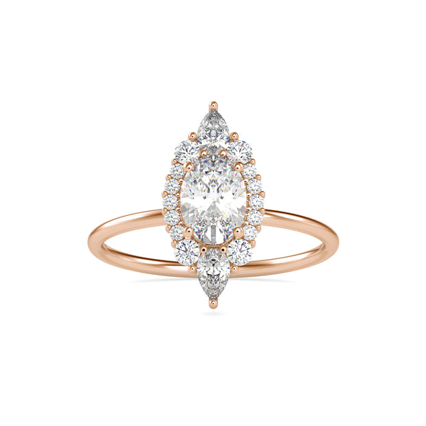 1.03Ct Elongated Oval Halo Lab-Grown Diamond Gold Ring