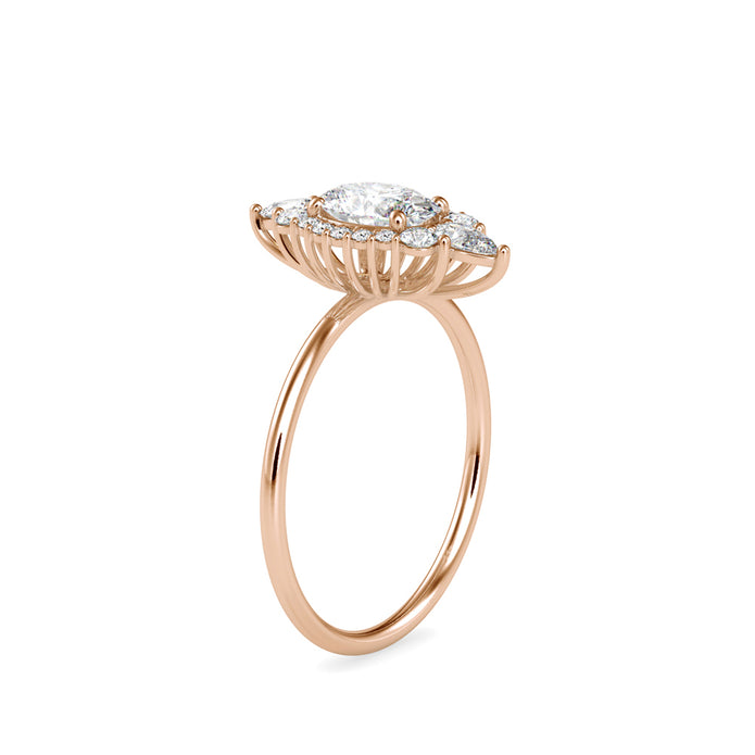 1.03Ct Elongated Oval Halo Lab-Grown Diamond Gold Ring