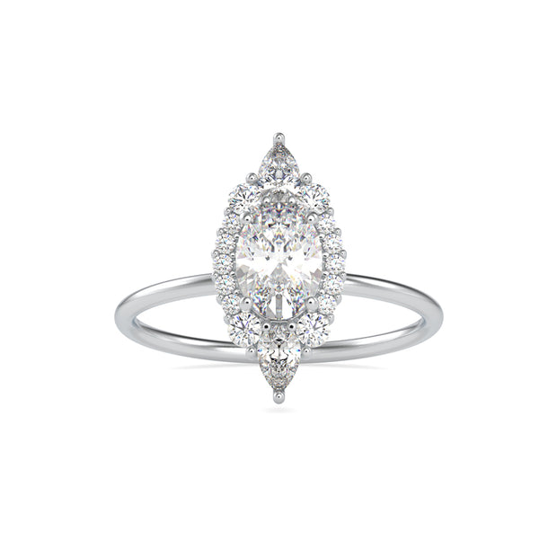 1.03Ct Elongated Oval Halo Lab-Grown Diamond Gold Ring