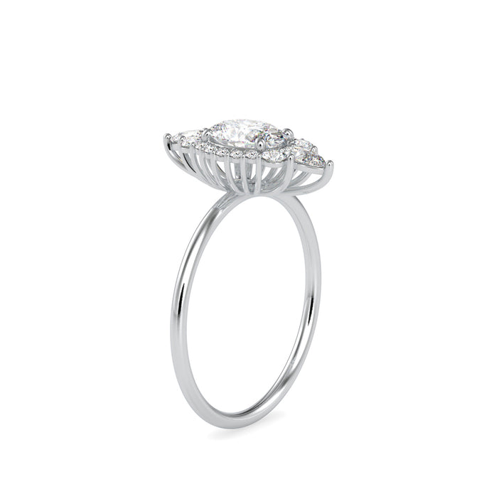 1.03Ct Elongated Oval Halo Lab-Grown Diamond Gold Ring