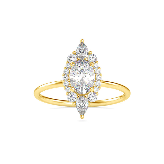 1.03Ct Elongated Oval Halo Lab-Grown Diamond Gold Ring