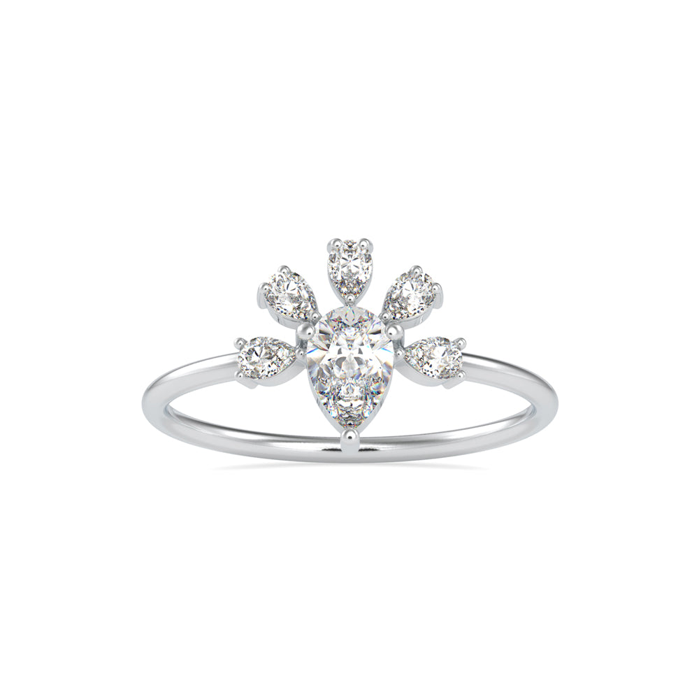 0.63Ct Pear Prong With Cluster Lab-Grown Diamond Gold Ring