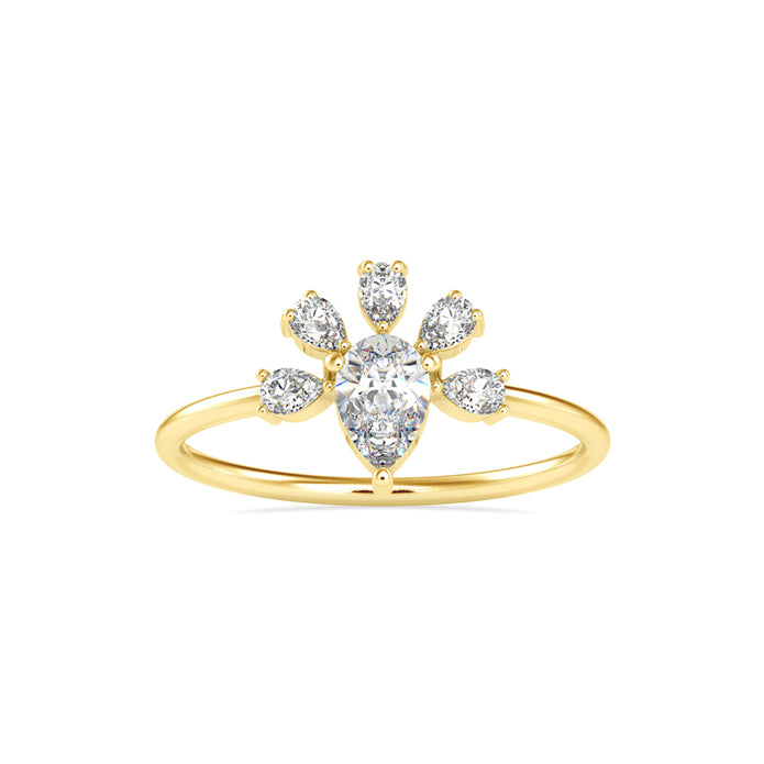 0.63Ct Pear Prong With Cluster Lab-Grown Diamond Gold Ring