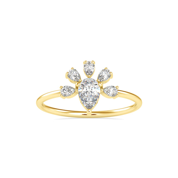 0.63Ct Pear Prong With Cluster Lab-Grown Diamond Gold Ring