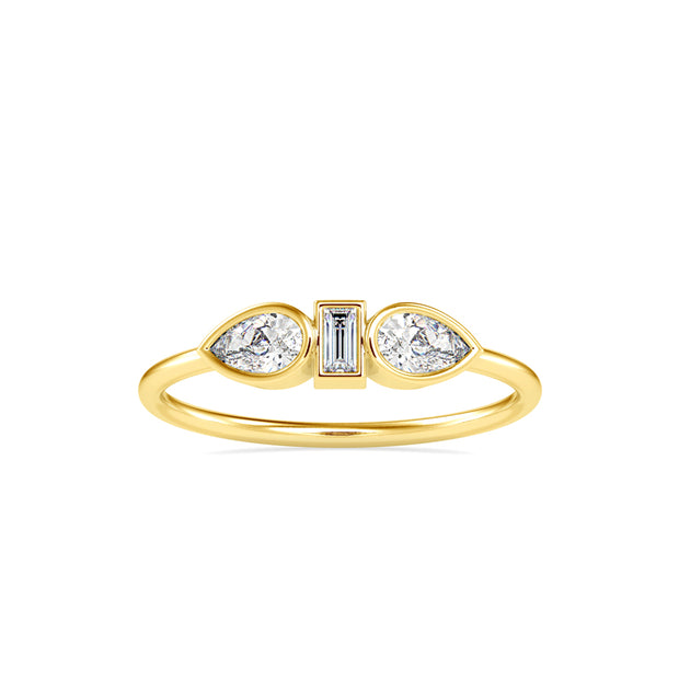 0.38Ct Baguette Bezel With Three Stone Lab-Grown Diamond Gold Ring