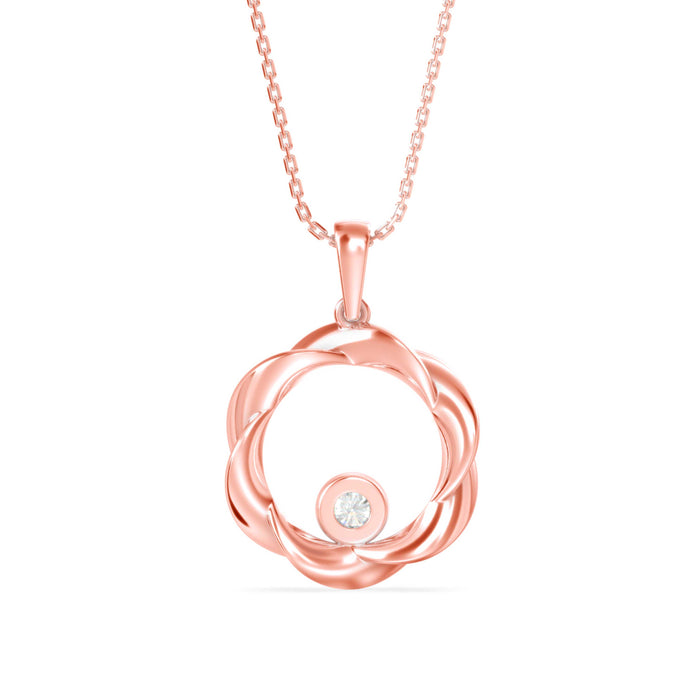 0.10Ct Round Bezel Twisted Lab-Grown Diamond Gold Pendant Necklace