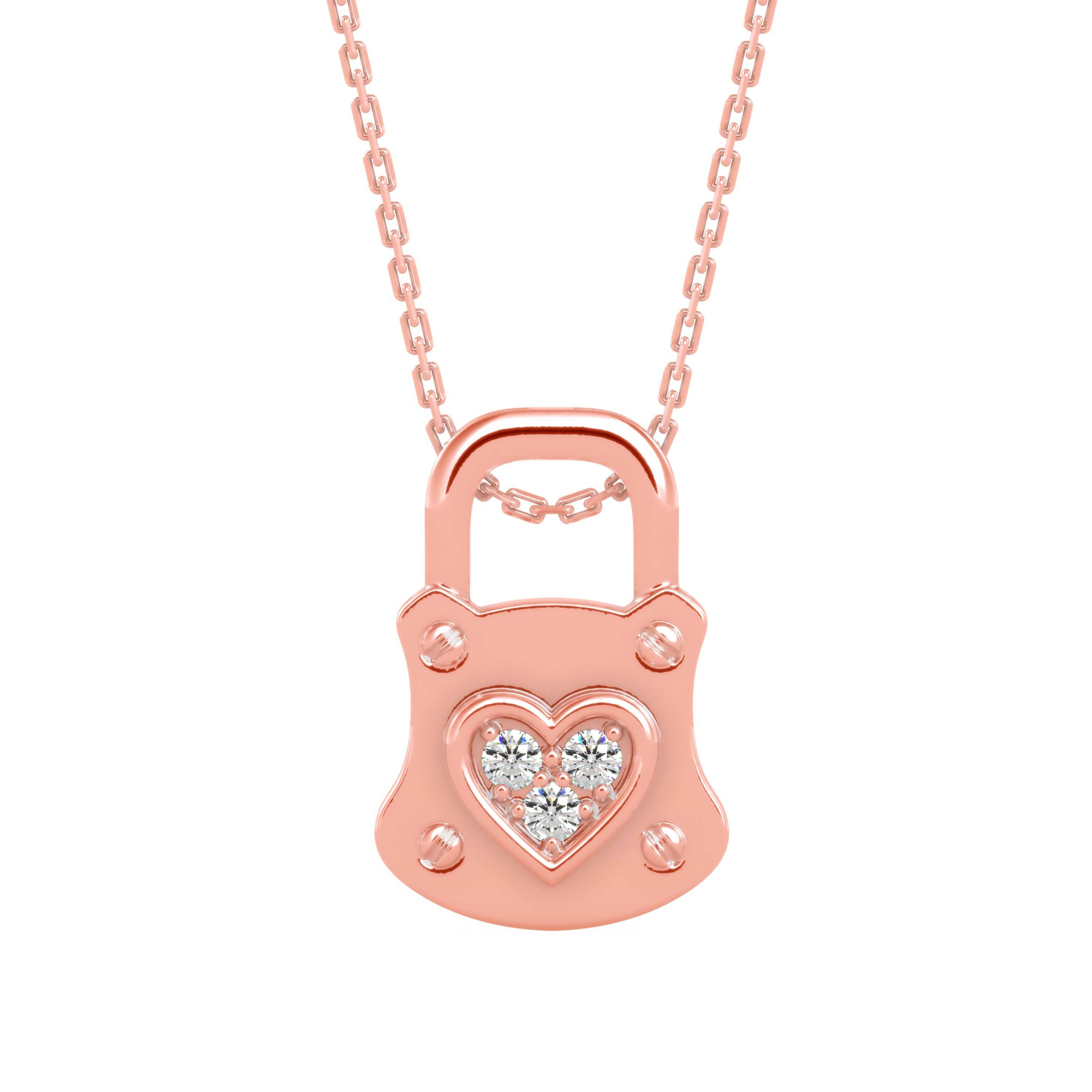0.07Ct Lock Shaped Prong Lab-Grown Diamond Gold Pendant Necklace