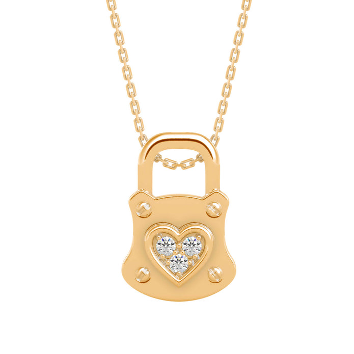 0.07Ct Lock Shaped Prong Lab-Grown Diamond Gold Pendant Necklace
