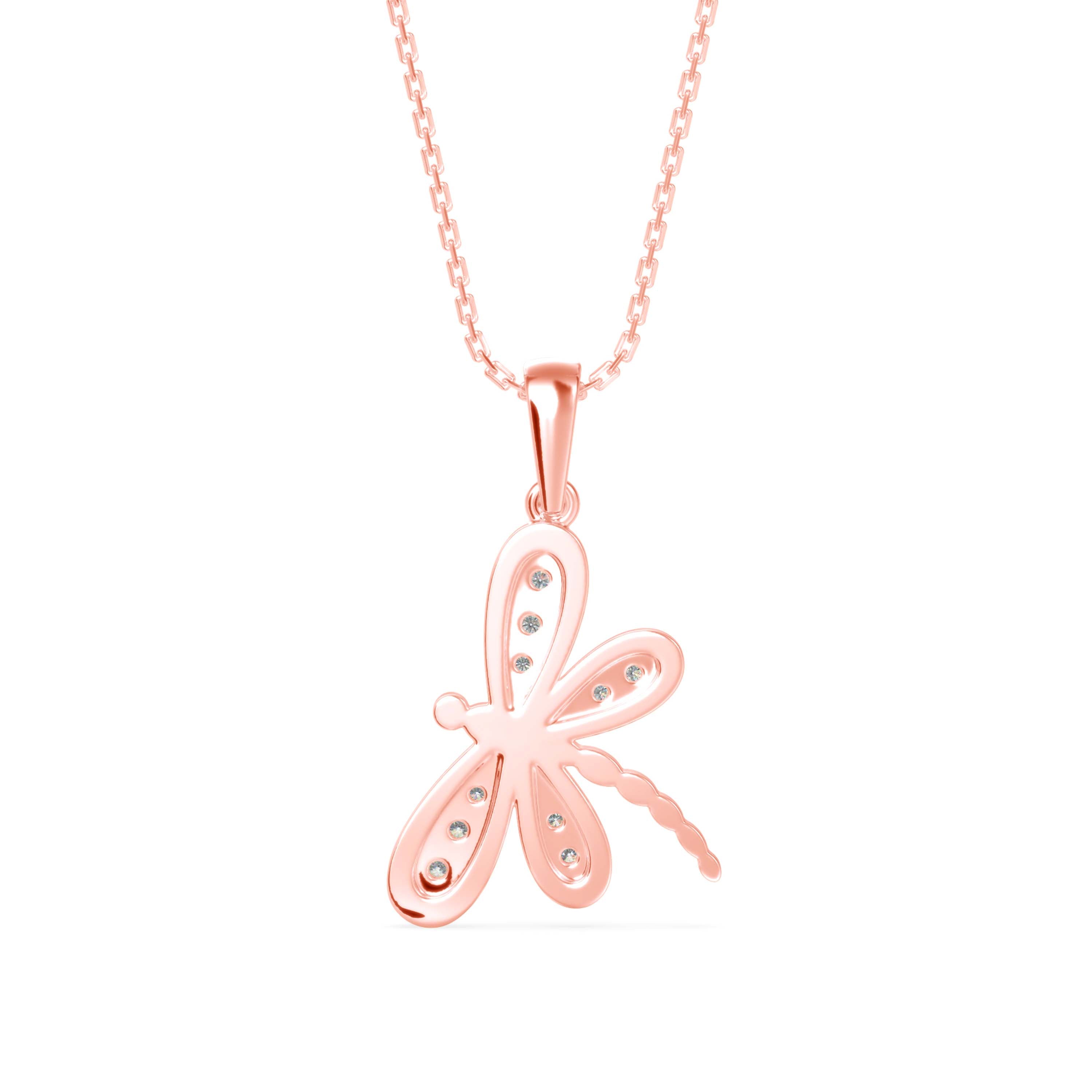 0.14Ct Dragonfly Shape Prong Lab-Grown Diamond Gold Pendant Necklace