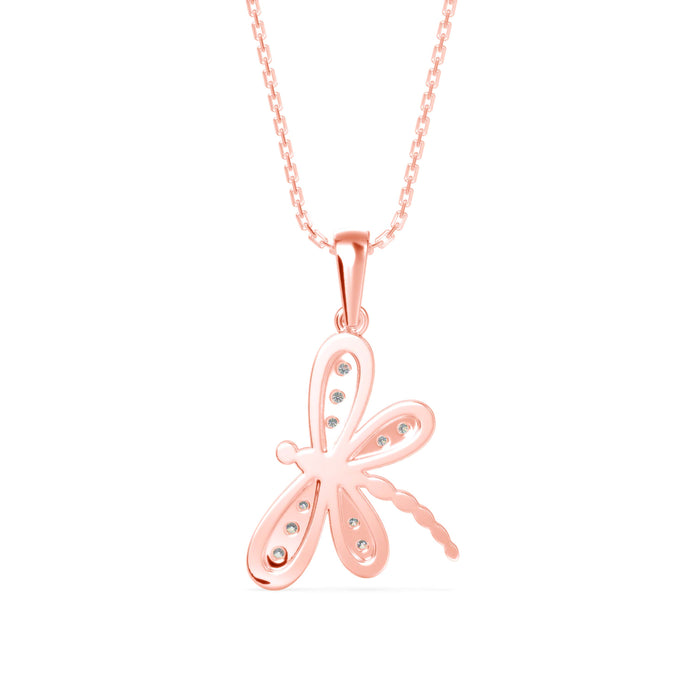 0.14Ct Dragonfly Shape Prong Lab-Grown Diamond Gold Pendant Necklace