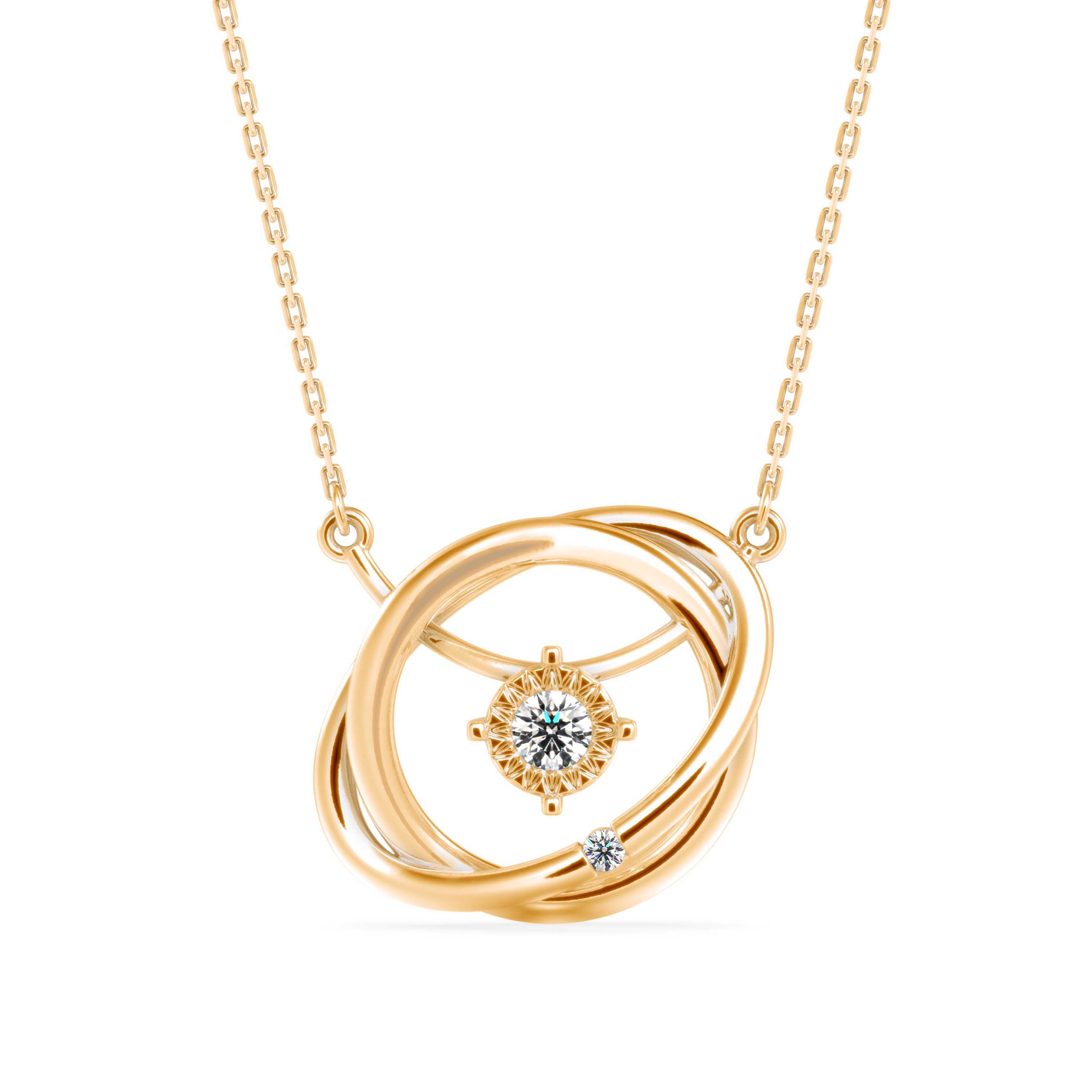 0.12Ct Twisted Orbit Designe Prong Lab-Grown Diamond Gold Pendant Necklace