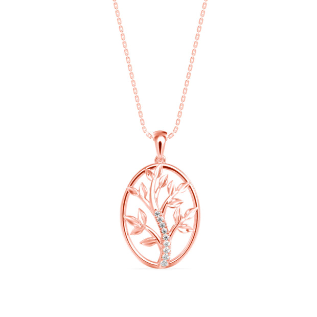 0.06Ct Tree of Life Design Pave Lab-Grown Diamond Gold Pendant Necklace