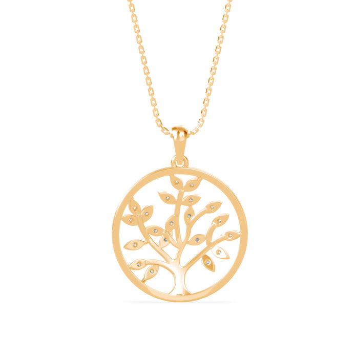 0.16Ct Openwork Tree Design Lab-Grown Diamond Gold Pendant Necklace