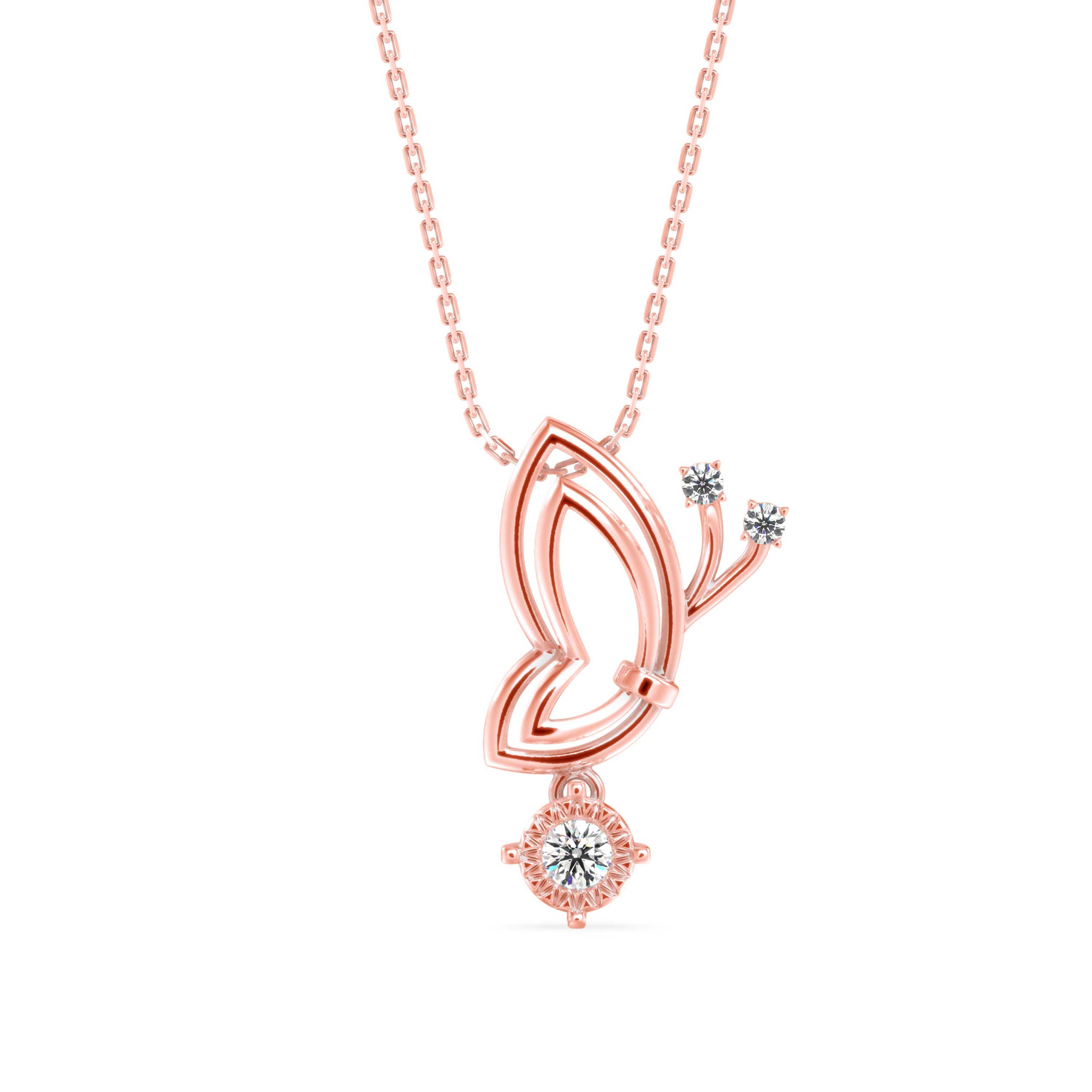 0.14Ct Holly Butterfly Shape Prong Lab-Grown Diamond Gold Pendant Necklace