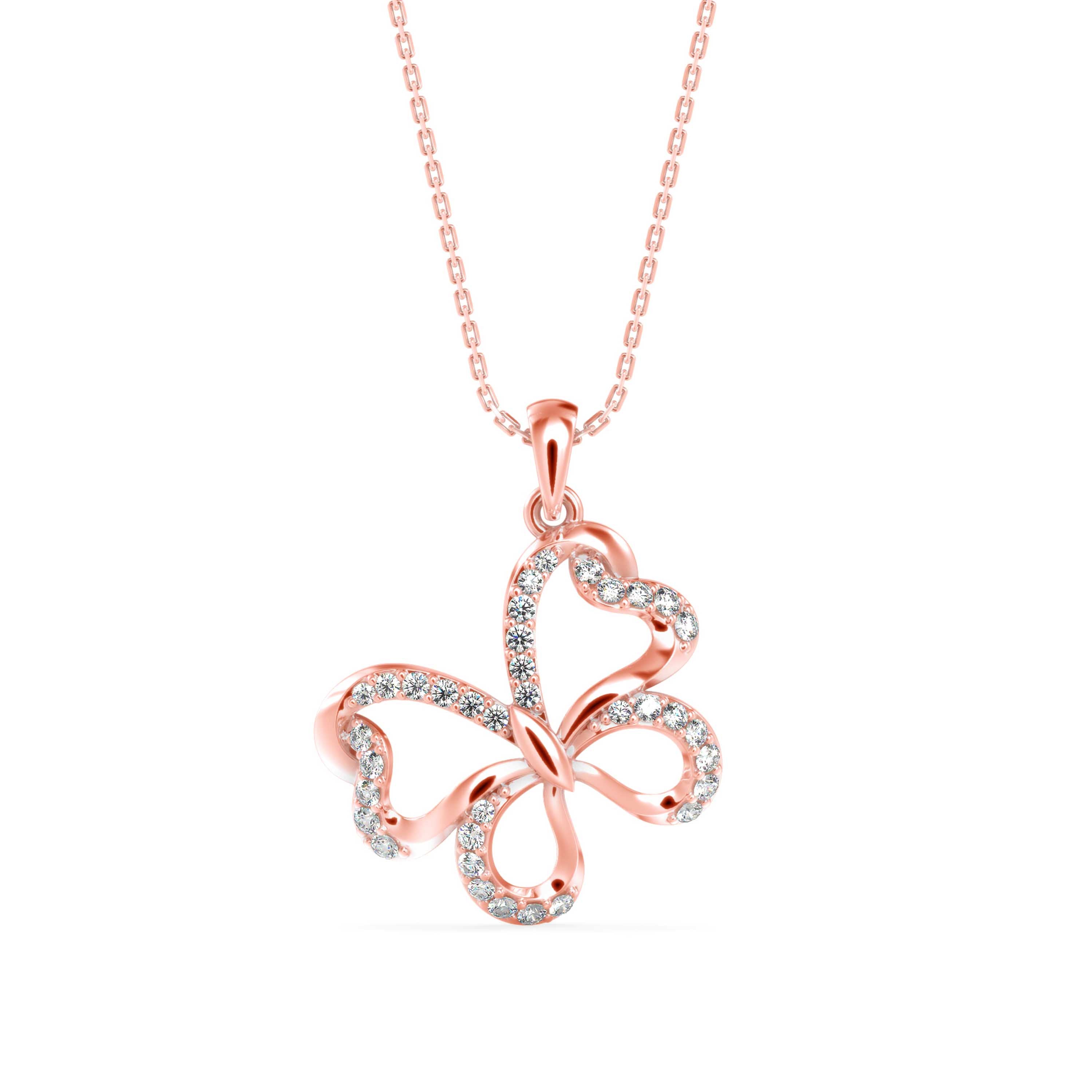 0.29Ct Butterfly Shape Pave Lab-Grown Diamond Gold Pendant Necklace