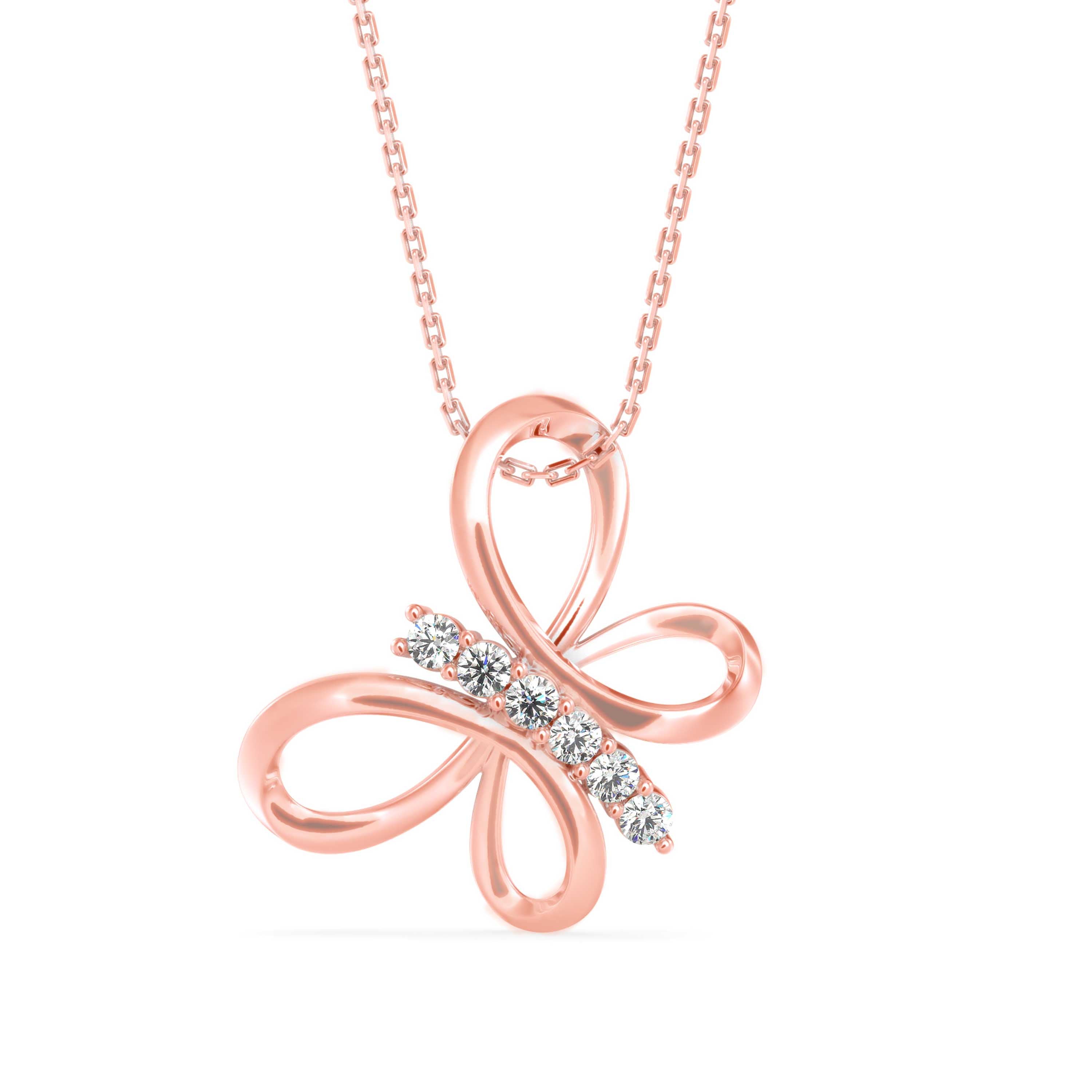 0.18Ct Butterfly Style Pave Lab-Grown Diamond Gold Pendant Necklace