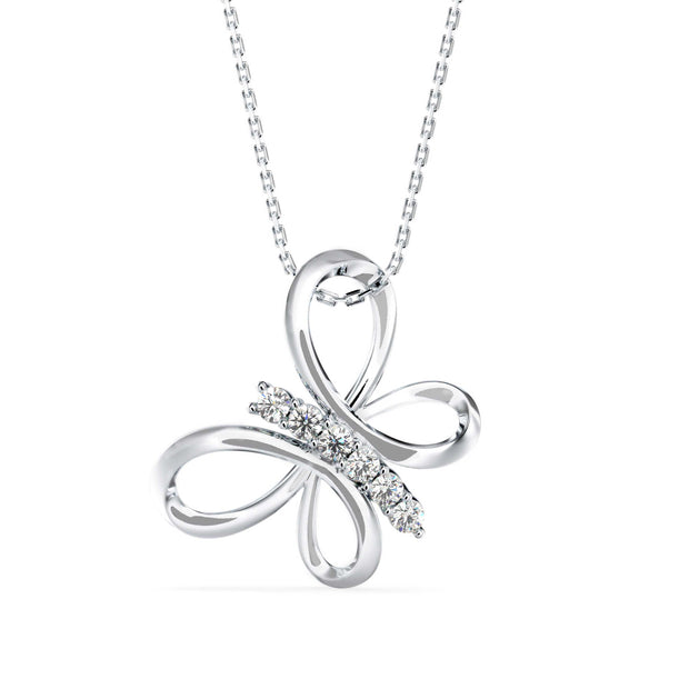 0.18Ct Butterfly Style Pave Lab-Grown Diamond Gold Pendant Necklace