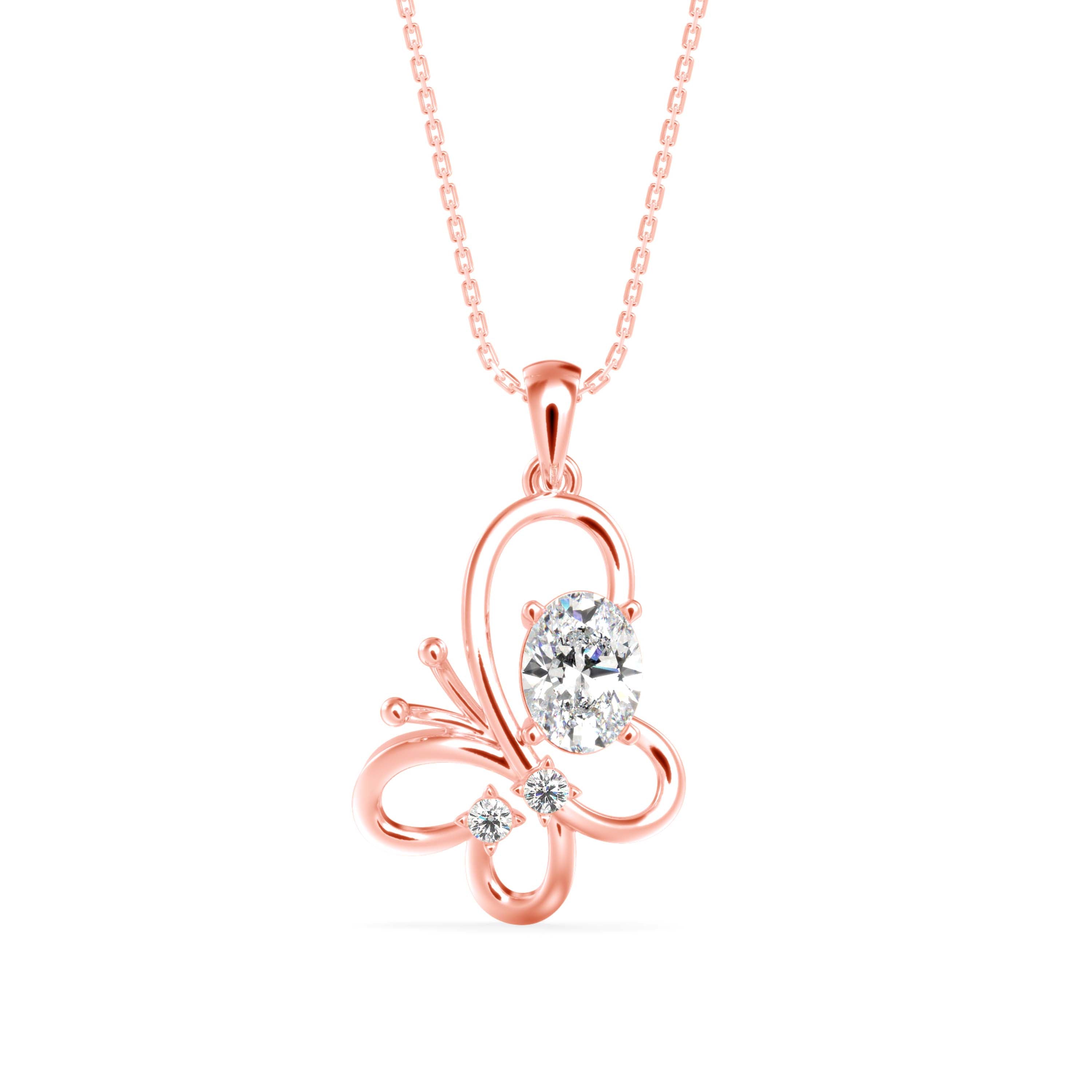 1.17Ct Flutter Designe Prong Lab-Grown Diamond Gold Pendant Necklace