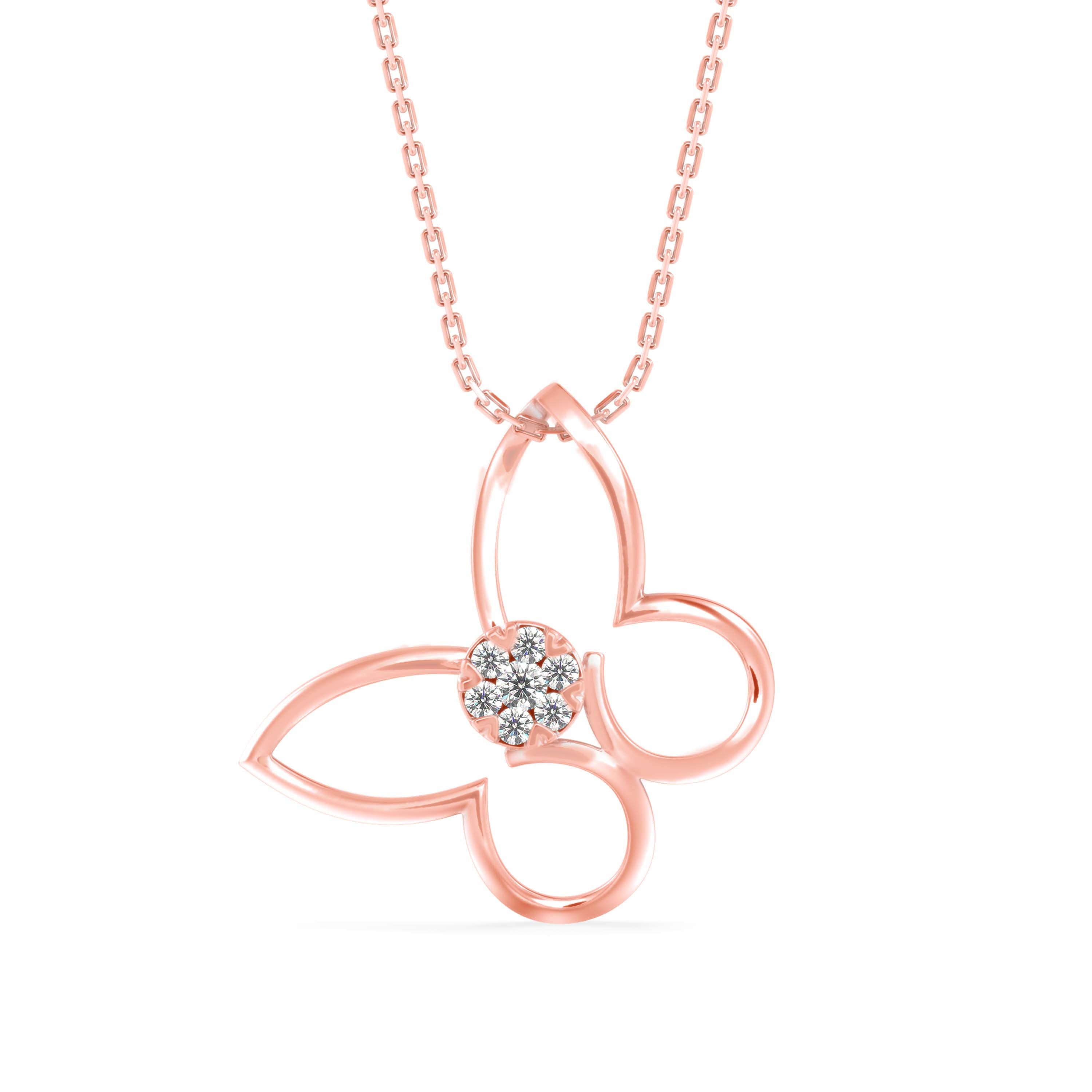 0.08Ct Butterfly Cluster Lab-Grown Diamond Gold Pendant Necklace